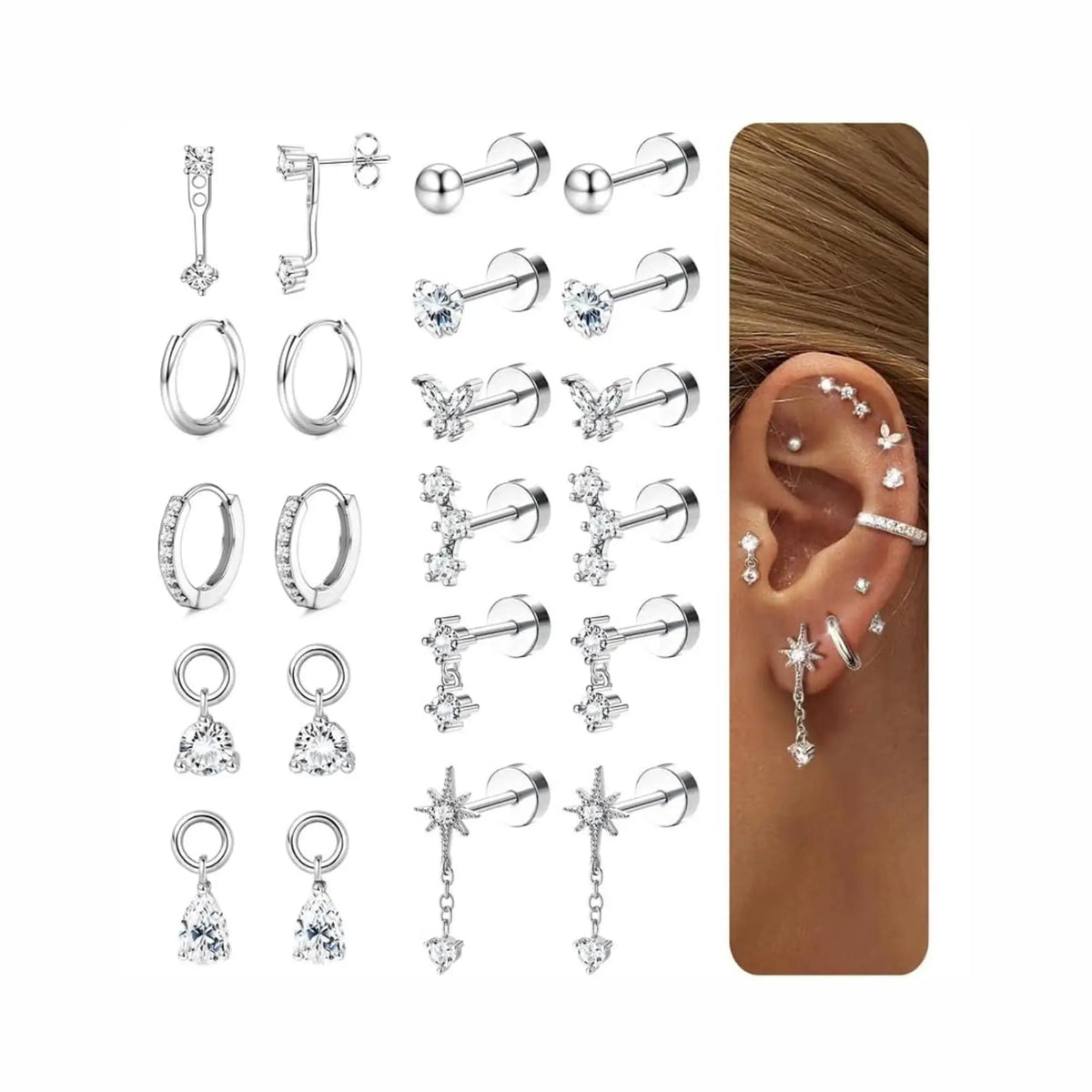 Flatback Stud Hoop Earring Sets for Sensitive Ears Women Trendy Gift