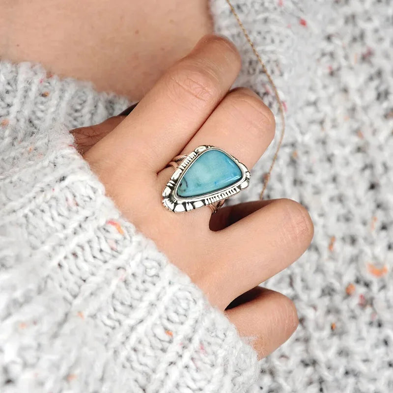 European and American Irregular Triangular Geometric Ring New Imitation Marble Retro Elegant Design Matching Accessories