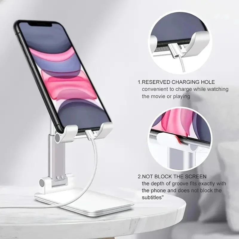 Adjustable Phone Stand for Desk – Foldable Tablet Holder, Sturdy Portable Cradle for Most Phones & iPads