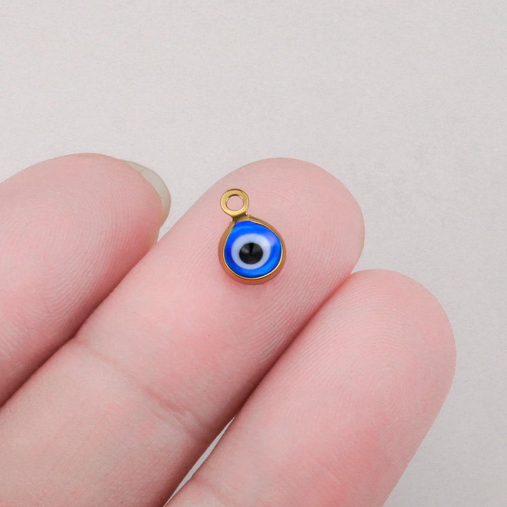 5PCS Stainless Steel Evil Eye Charm Dainty Turkish Eye Pendant for Necklaces Bracelets DIY Protective Accessories