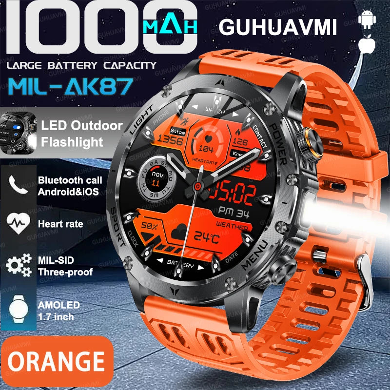 Outdoor T-Rex 3 GPS Smart Watch Men 1.75”HD Screen 1000mAh Battery LED Flashlight 3ATM Waterproof HD Bluetooth Call Sport Watch