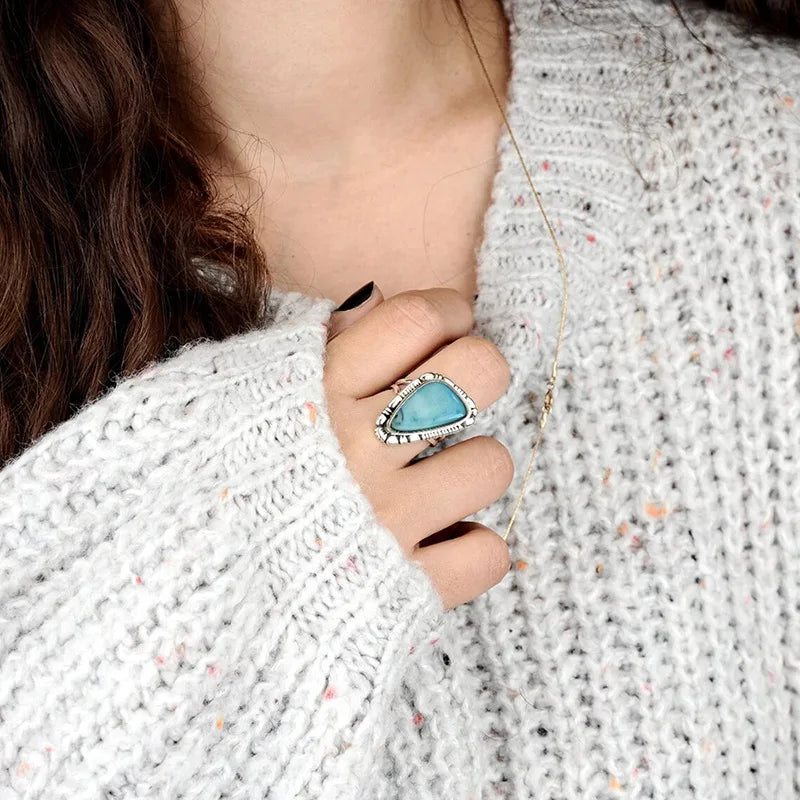European and American Irregular Triangular Geometric Ring New Imitation Marble Retro Elegant Design Matching Accessories
