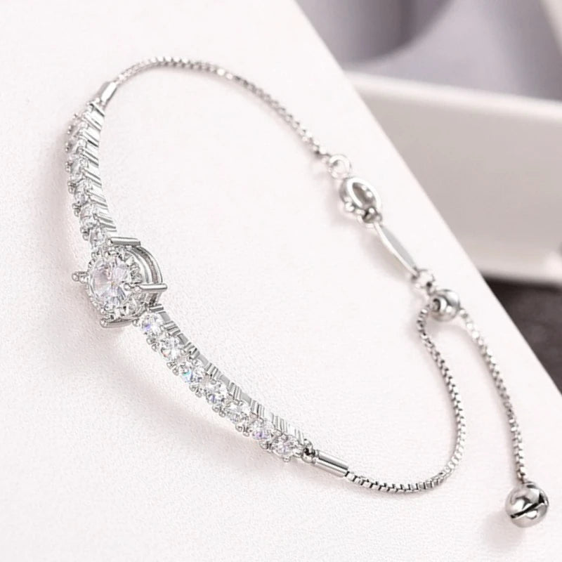 European and American Simple Round Zircon Simple Bracelet, Elegant Temperament, Adjustable Length, Exquisite Jewelry
