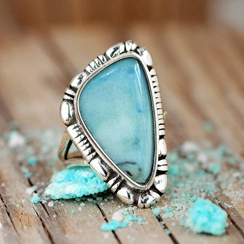 European and American Irregular Triangular Geometric Ring New Imitation Marble Retro Elegant Design Matching Accessories
