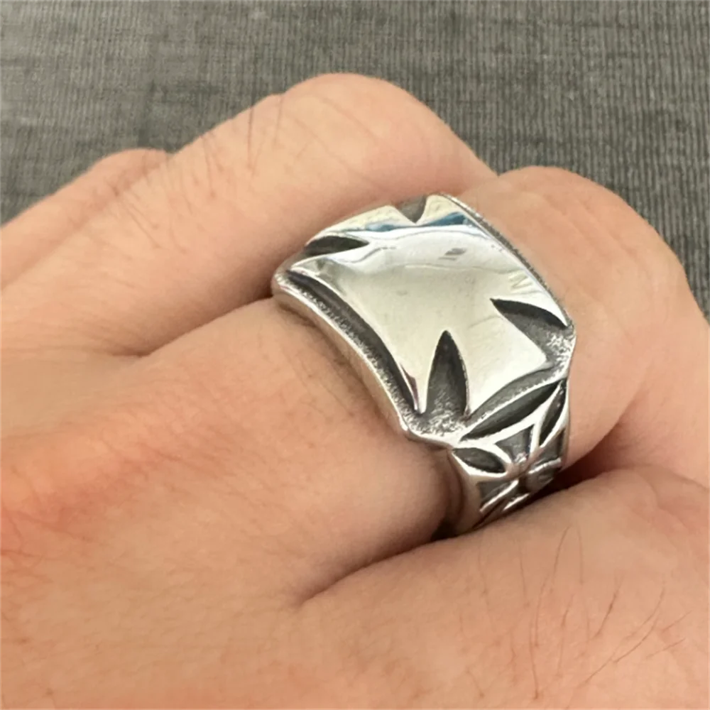 Mens Biker Cross Ring 316L Stainless Steel Polishing Mens Jesus Cross Ring