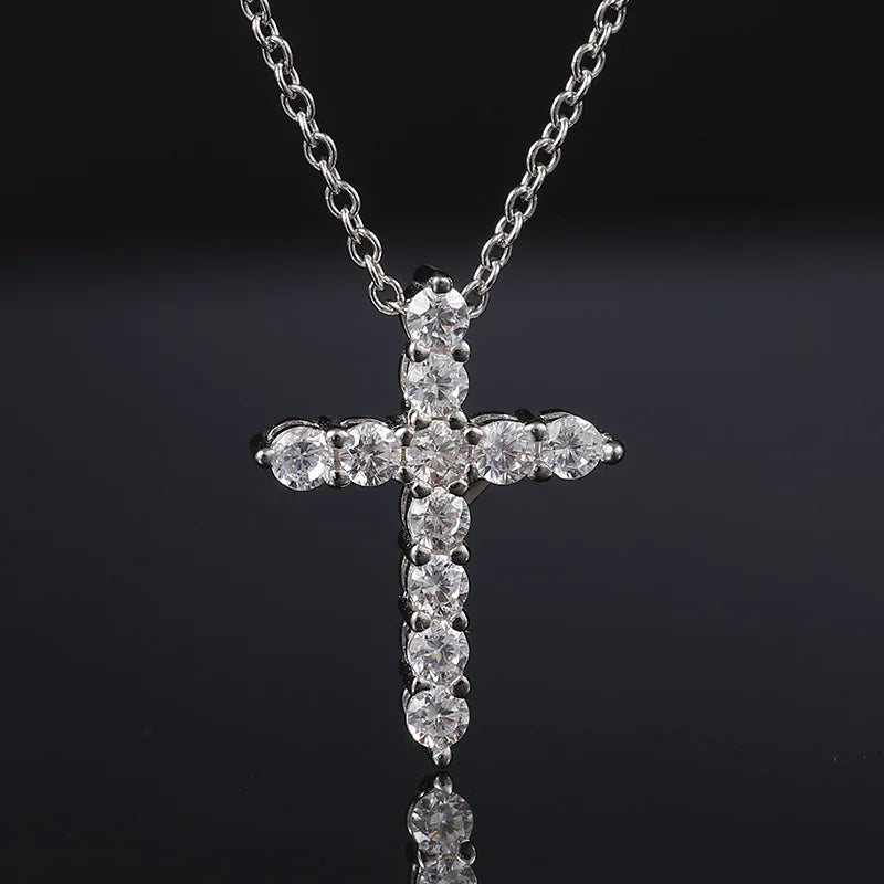 5.5 Carat Real Full Moissanite Gold Cross Pendant Necklace for Women Man Lab Diamond Moissanita 100% 925 Sterling Silver Jewelry