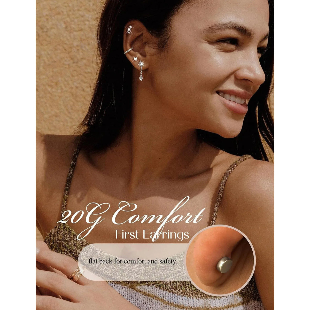 Flatback Stud Hoop Earring Sets for Sensitive Ears Women Trendy Gift