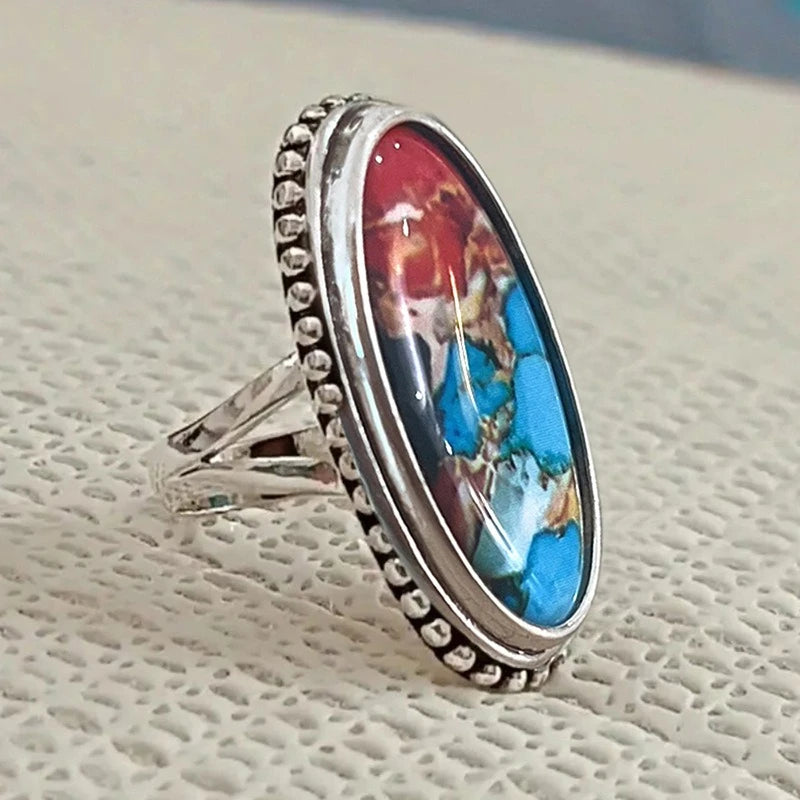 European and American Irregular Triangular Geometric Ring New Imitation Marble Retro Elegant Design Matching Accessories