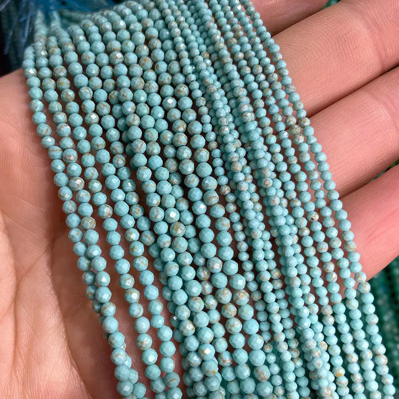 2 3 4MM Natural Blue Turquoises Smooth Loose Round Stone Beads For Jewelry Making DIY Bracelet Earrings Necklace Accessories