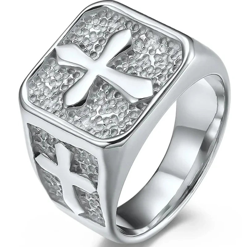 Vintage Cross Ring, Fashionable Men's Stainless Steel Rings Religious Amulet Jewelry Father's Day Thanksgiving Gifts for Men