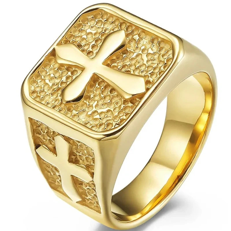 Vintage Cross Ring, Fashionable Men's Stainless Steel Rings Religious Amulet Jewelry Father's Day Thanksgiving Gifts for Men