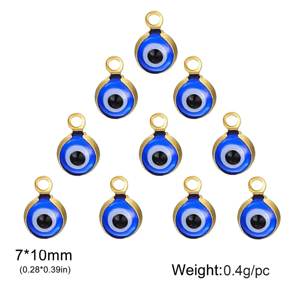 5PCS Stainless Steel Evil Eye Charm Dainty Turkish Eye Pendant for Necklaces Bracelets DIY Protective Accessories