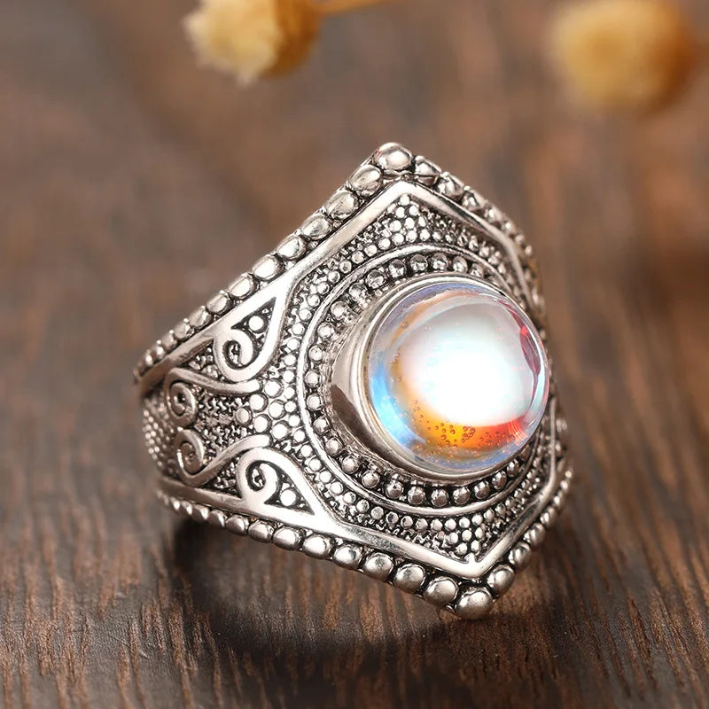 European and American Irregular Triangular Geometric Ring New Imitation Marble Retro Elegant Design Matching Accessories