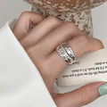 925 Sterling Silver Ring For Women Jewelry Wide Simple Open Vintage Handmade Ring Allergy For Party Birthday Gift