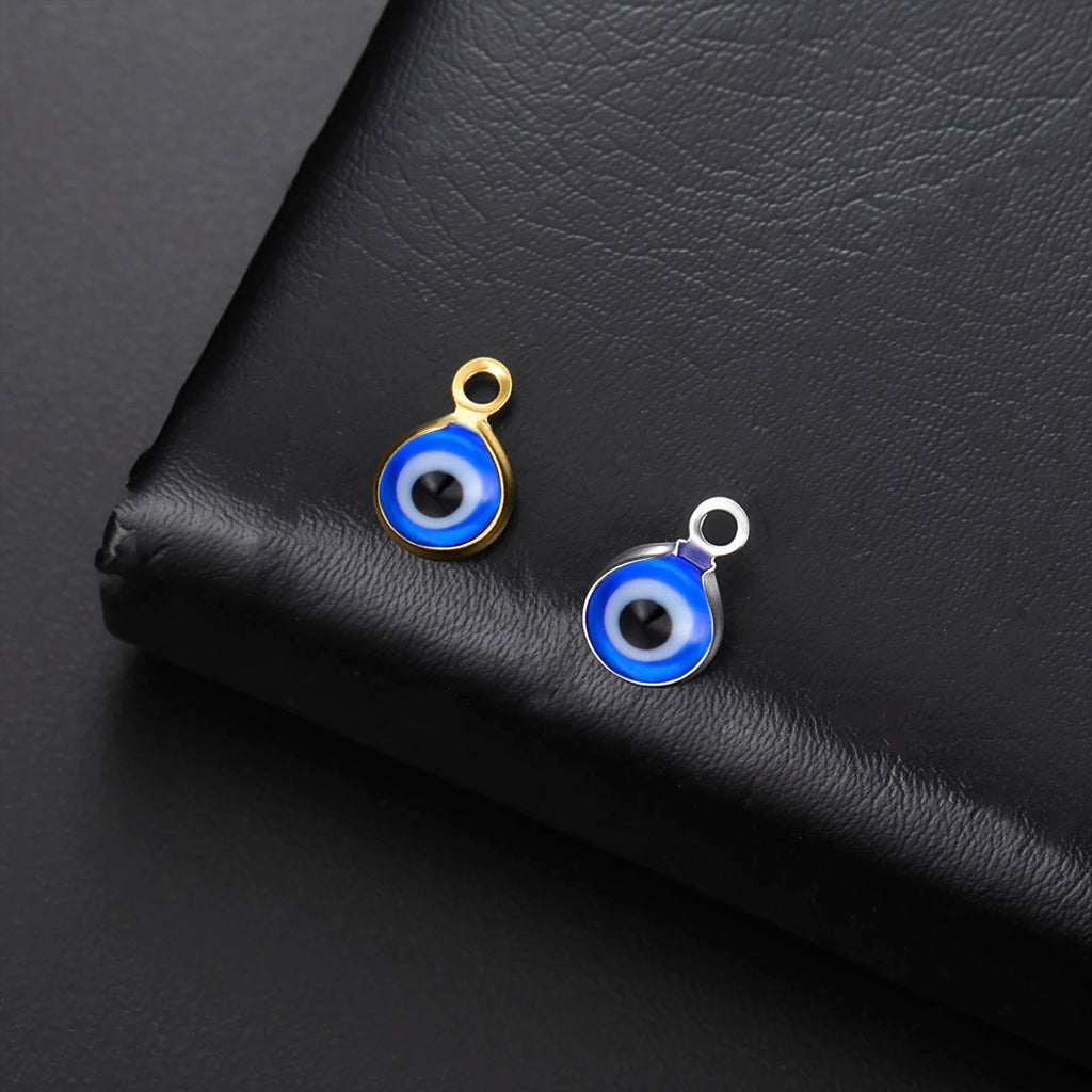 5PCS Stainless Steel Evil Eye Charm Dainty Turkish Eye Pendant for Necklaces Bracelets DIY Protective Accessories
