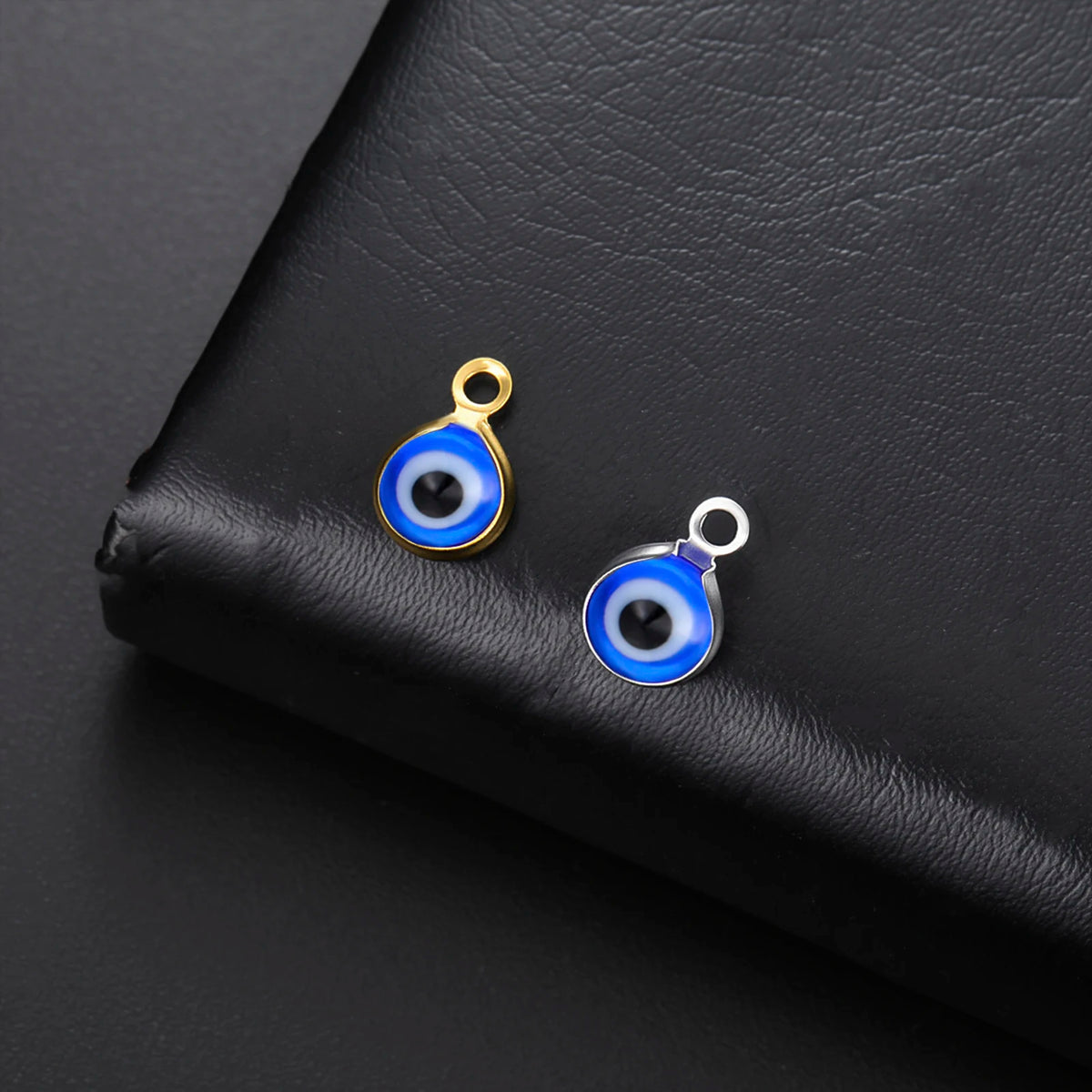 5PCS Stainless Steel Evil Eye Charm Dainty Turkish Eye Pendant for Necklaces Bracelets DIY Protective Accessories