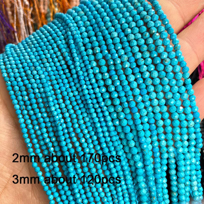 2 3 4MM Natural Blue Turquoises Smooth Loose Round Stone Beads For Jewelry Making DIY Bracelet Earrings Necklace Accessories