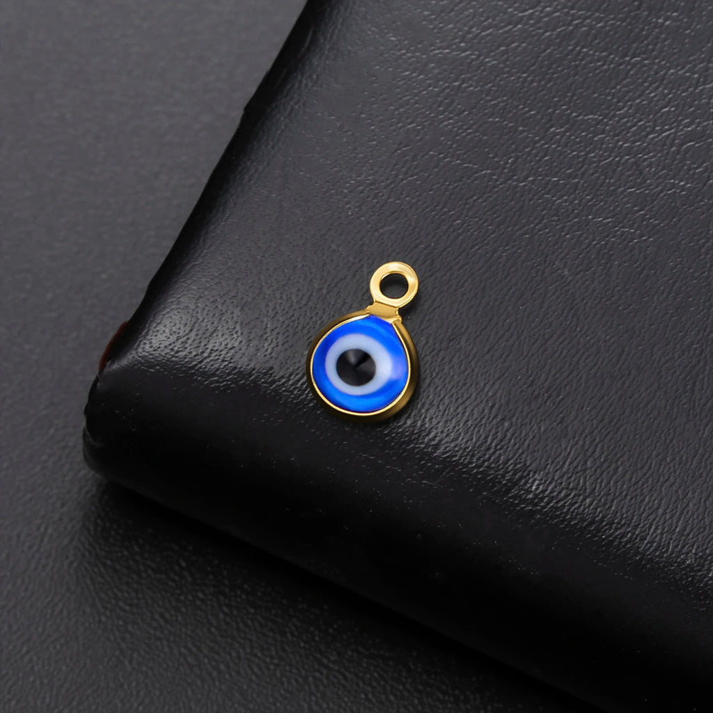 5PCS Stainless Steel Evil Eye Charm Dainty Turkish Eye Pendant for Necklaces Bracelets DIY Protective Accessories