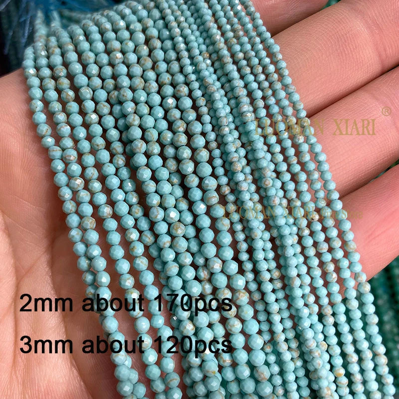 2 3 4MM Natural Blue Turquoises Smooth Loose Round Stone Beads For Jewelry Making DIY Bracelet Earrings Necklace Accessories