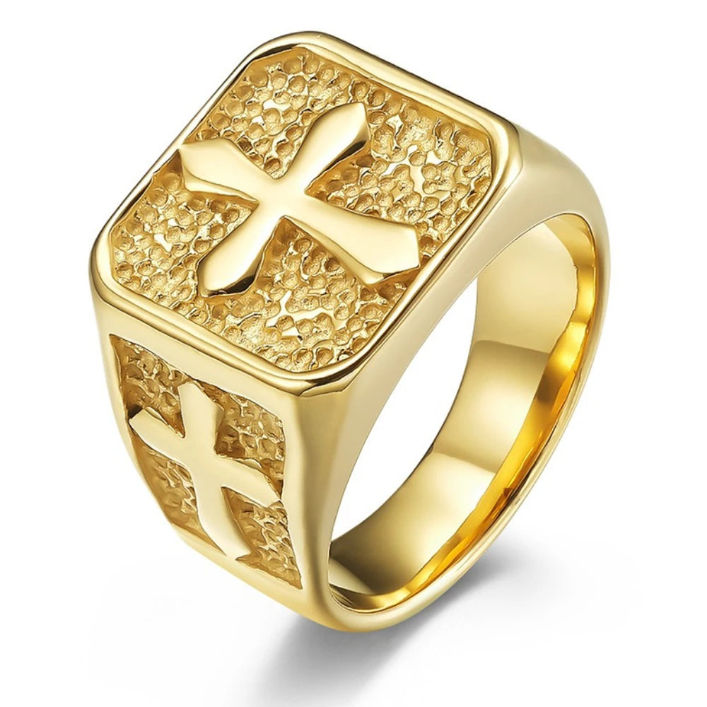Vintage Cross Ring, Fashionable Men's Stainless Steel Rings Religious Amulet Jewelry Father's Day Thanksgiving Gifts for Men