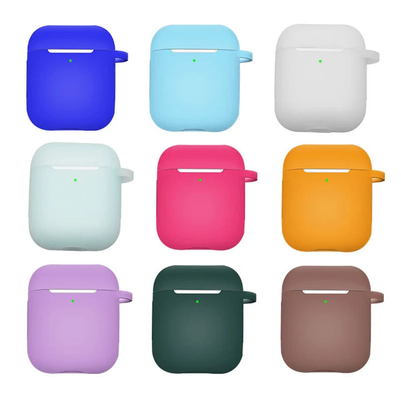 Silicone Earphone Case for AirPods 1/2 Gen Cover Case Wirless Headphones Skin-friendly Earbuds Case with Hook iPhone Case Bag
