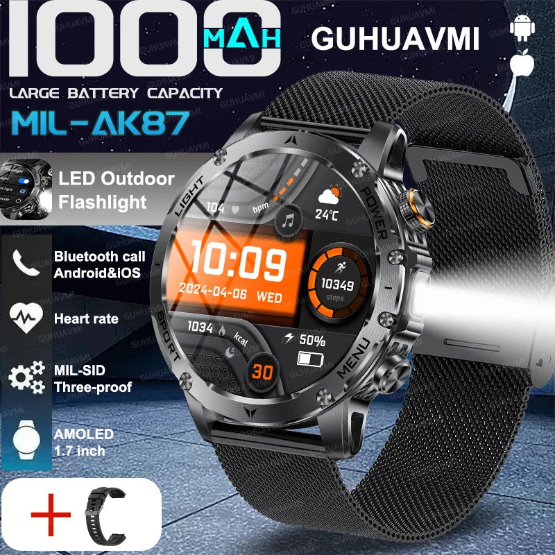 Outdoor T-Rex 3 GPS Smart Watch Men 1.75”HD Screen 1000mAh Battery LED Flashlight 3ATM Waterproof HD Bluetooth Call Sport Watch