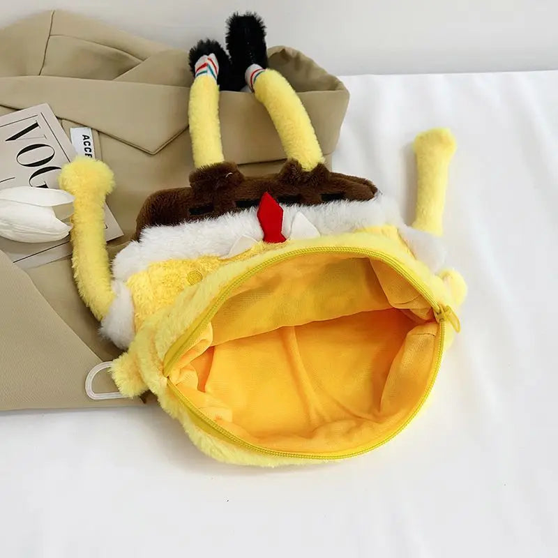 Cute SpongeBob Plush Bag - Portable Crossbody Purse for Travel & Daily Use, Cartoon Design, Great Gift for Girls & Anime Lovers